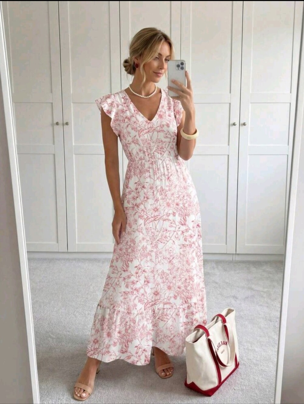 Floral Pink V-Neck Maxi Dress